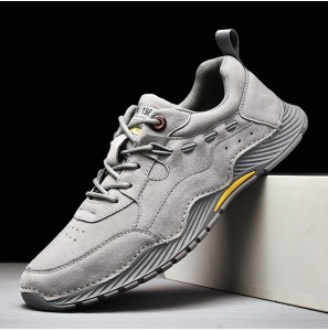 Men Leather Breathable Soft Sole Non Slip Comfy Outdoor Sports Casual Shoes