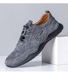 Men Leather Breathable Soft Sole Comfy Driving Elastic Laces Casual Sports Shoes