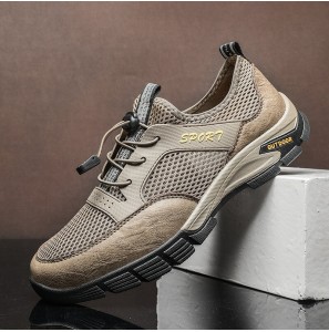 Men Breathable Mesh Fabric Elastic Band Round Toe Non Slip Outdoor Sneakers
