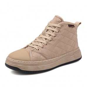 Men Stitching Plaid Down Cloth Comfy Slipm Resistant Lace Up High Top Sneakers