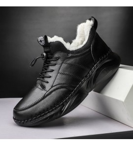 Men Hand Stitching Leather Light Weight Warm Soft Casual Sport Shoes