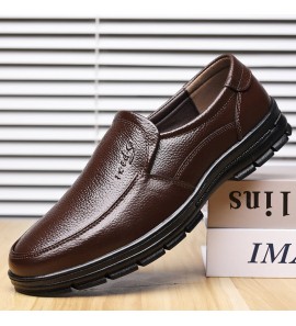 Men Cowhide Leather Breathable Soft Sole Comfy Slip On Casual Business Shoes