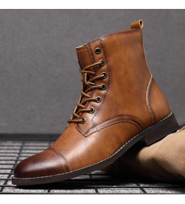 Men Retro Handmade British Style Cap Toe Leather Formal Dress Boots