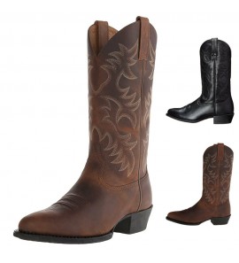 Men Classic Pointed Toe Comfy Wearable Mid-calf Cowboy Boots