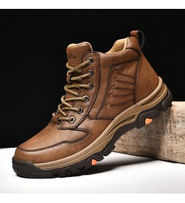 Men Cowhide Slip Resistant Lace-up Casual Tooling Boots